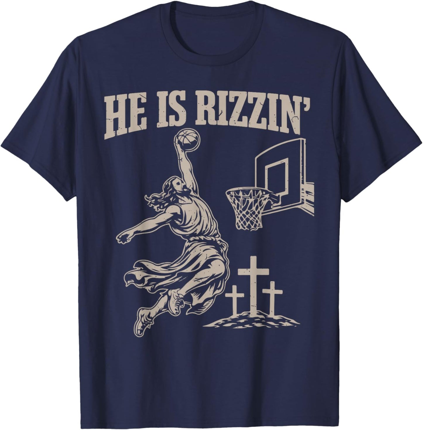 Boy He Has Risen Jesus Basketball Christian Easter Men Youth T-Shirt - T-Shirt | Navy