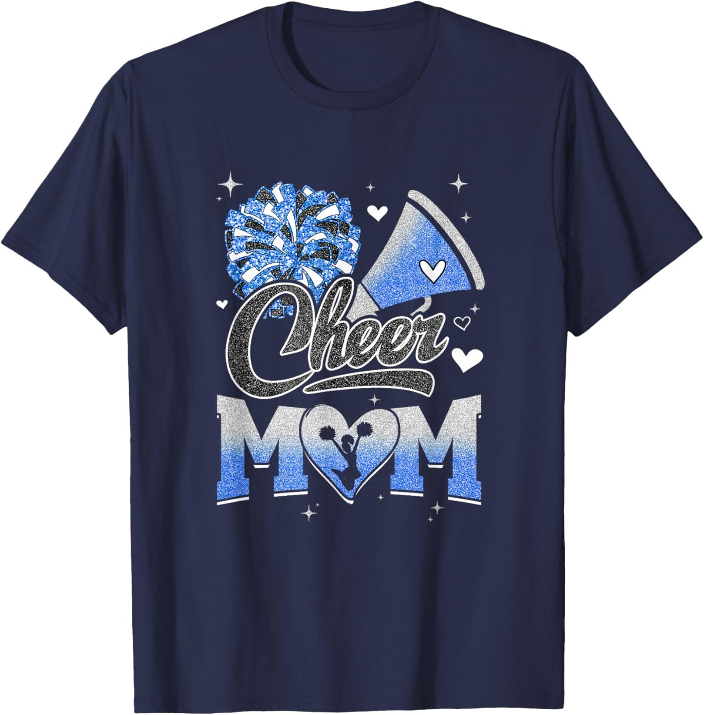Cheer Mom Blue White Cheerleading Football Fan T-Shirt - T-Shirt | Navy