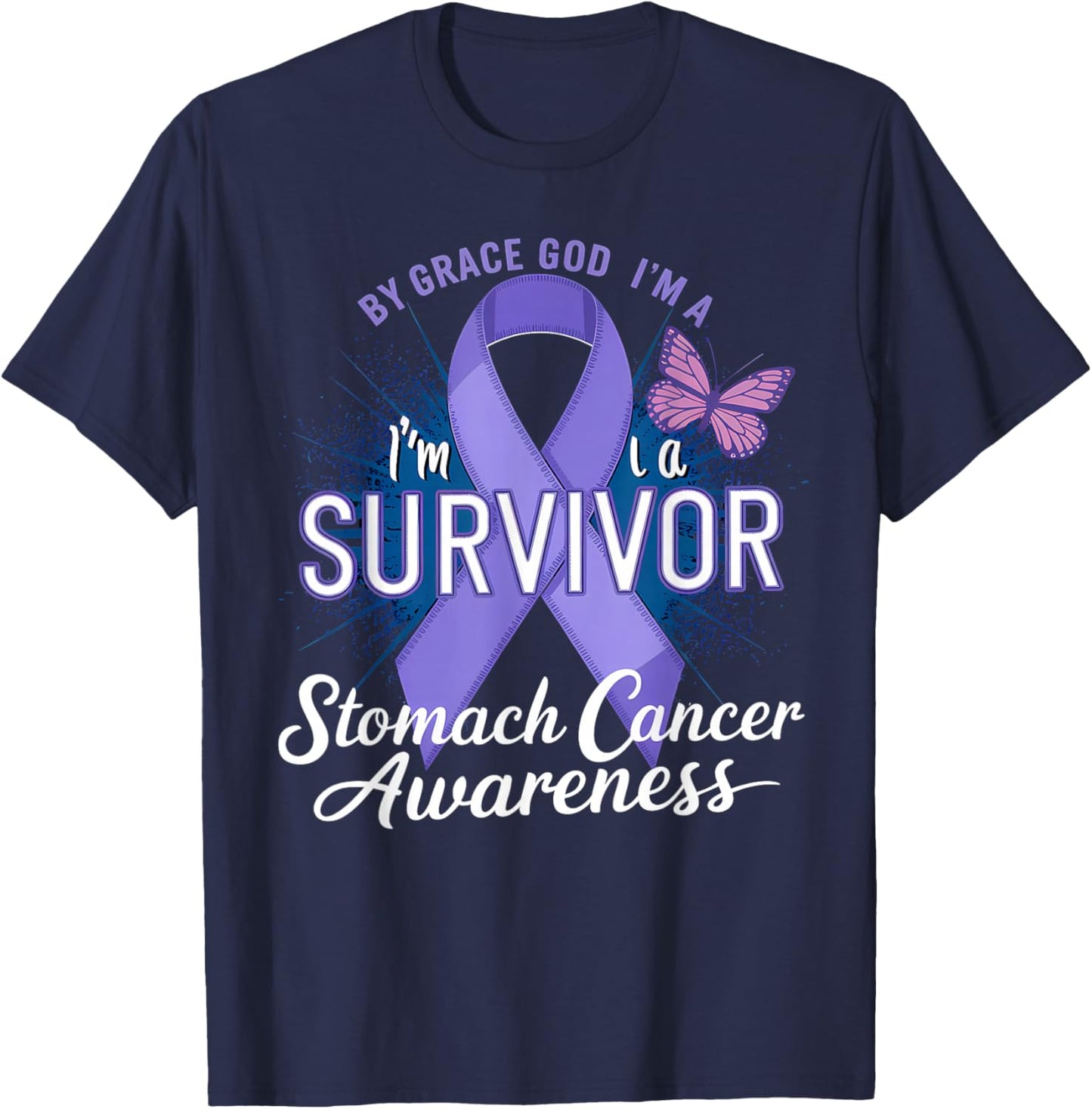 Stomach Cancer Awareness Periwinkle Ribbon I'm A Survivor T-Shirt - T-Shirt | Navy
