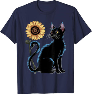 Cat Sunflower Lovers Cat T-Shirt - T-Shirt | Navy