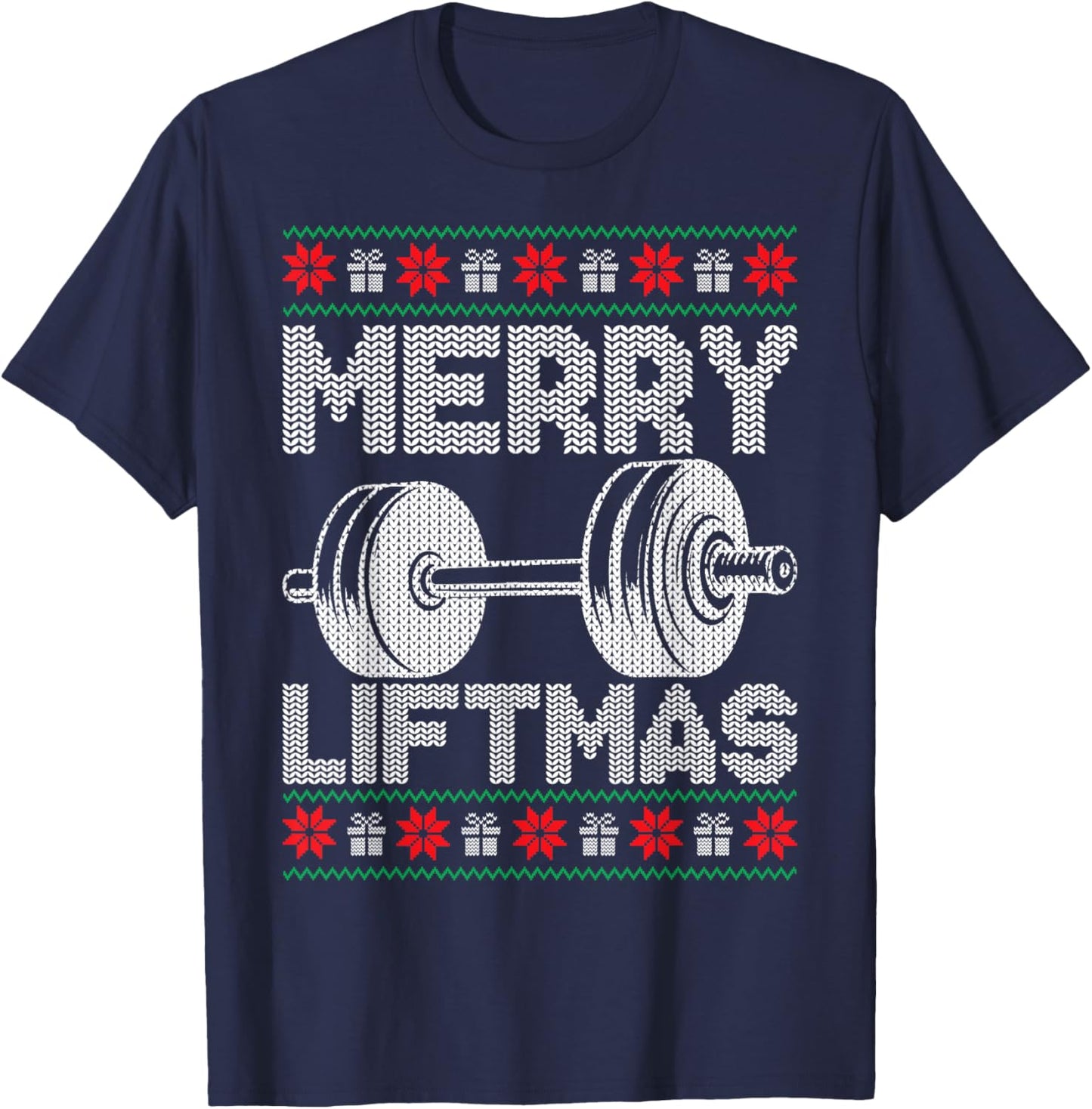 Merry Liftmas Ugly Christmas Gym Workout Funny Fitness T-Shirt - T-Shirt | Navy