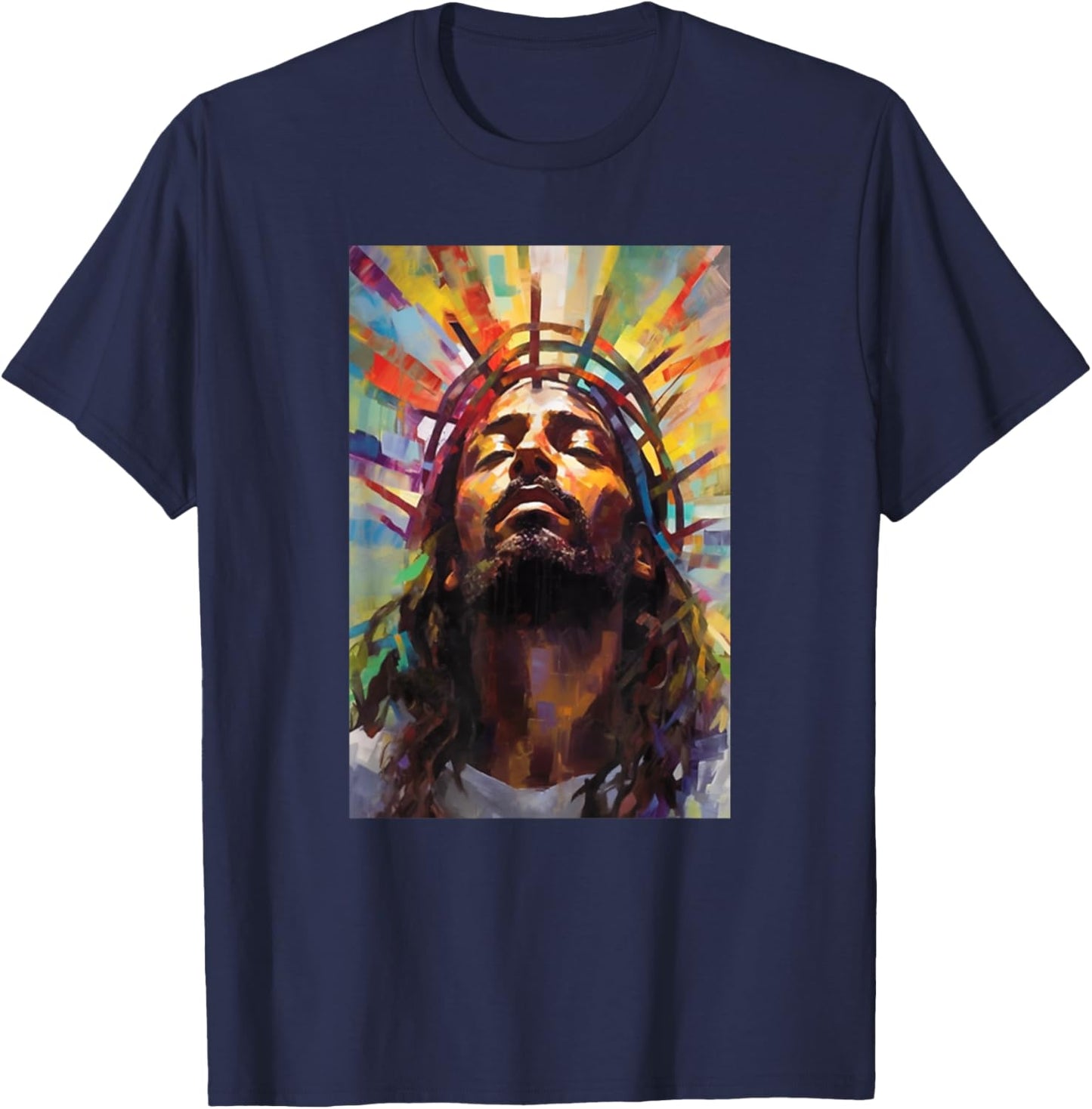 Jesus African American Christ Praying Rainbow Face Of Jesus T-Shirt - T-Shirt | Navy