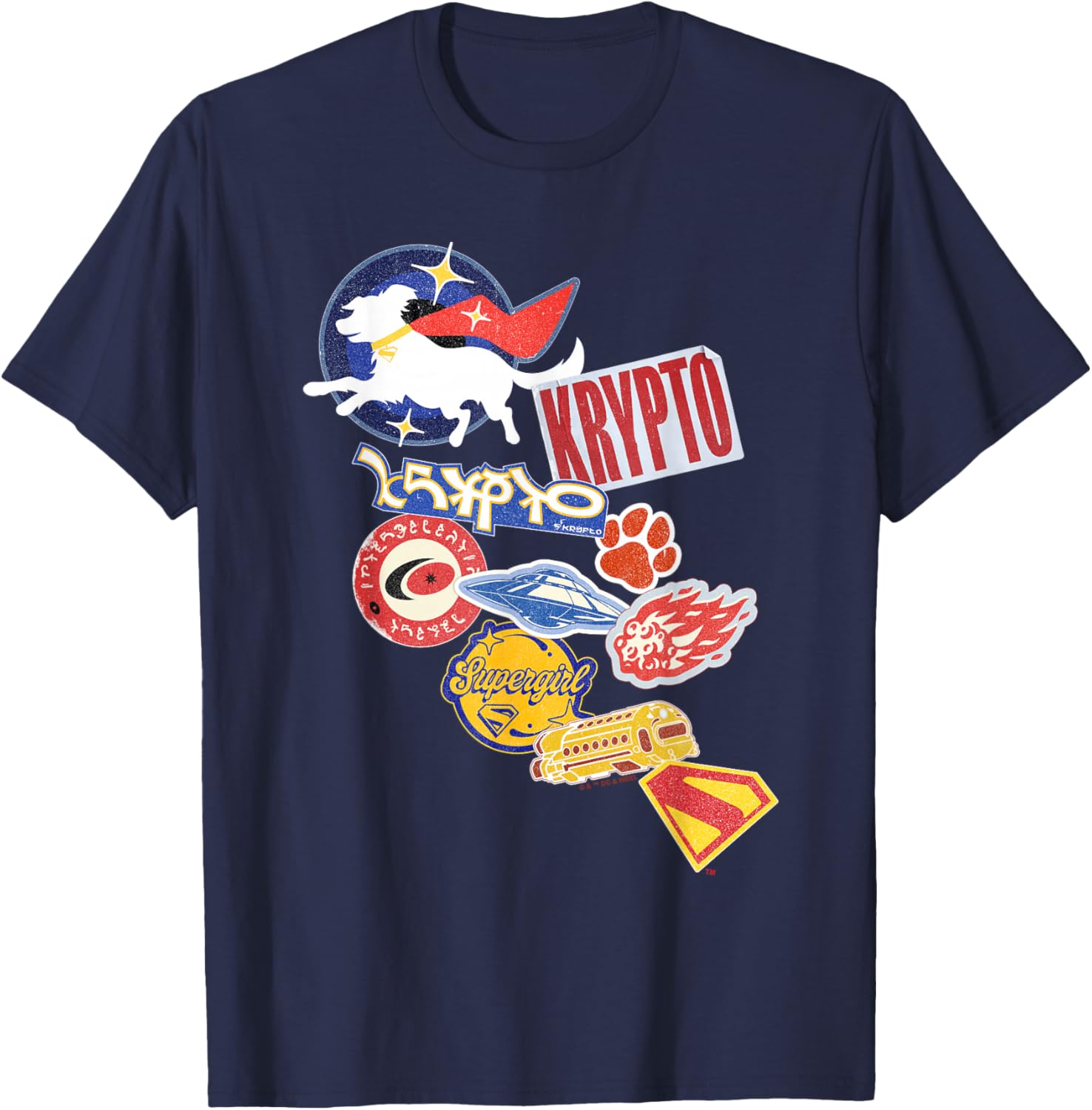 Supergirl 2026 Krypto and Sticker Collage T-Shirt - T-Shirt | Navy