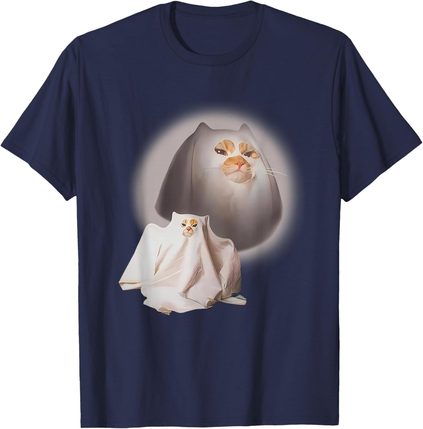 Ghost Cat Meme Funny Halloween Men Women Kids T-Shirt - T-Shirt | Navy