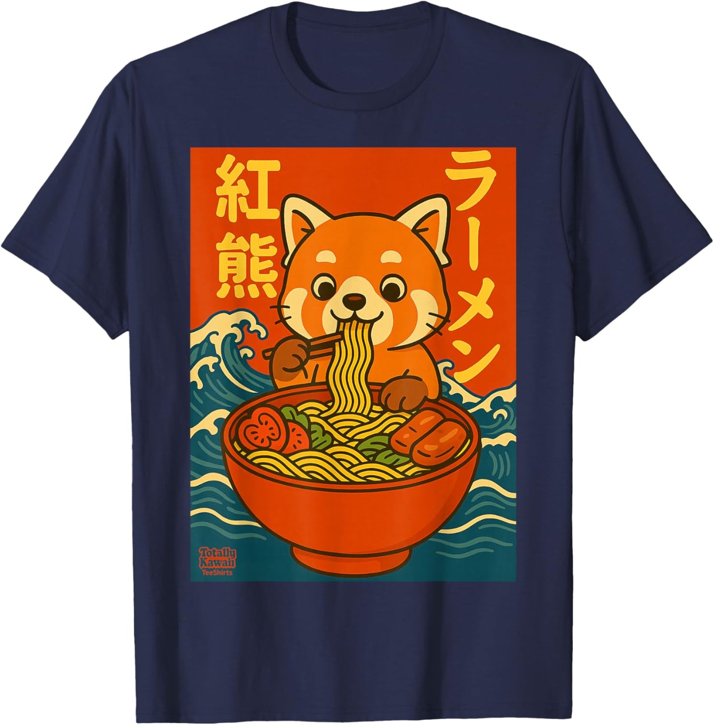 Kawaii Ramen Red Panda Anime Japanese Noodles Cute T-Shirt - T-Shirt | Navy