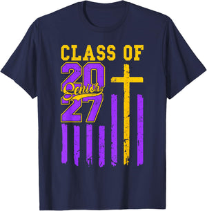 Senior Class of 2027 Christian American Flag 2027 Graduation T-Shirt - T-Shirt | Navy