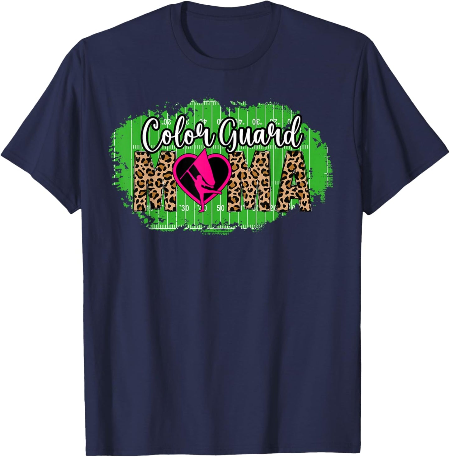 Color Guard Mama Leopard Guard Mom Of A Color Guard Member T-Shirt - T-Shirt | Navy