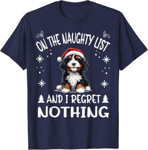 Cute Bernedoodle Dog Christmas On The Naughty List and I Men Women T-Shirt - T-Shirt | Navy