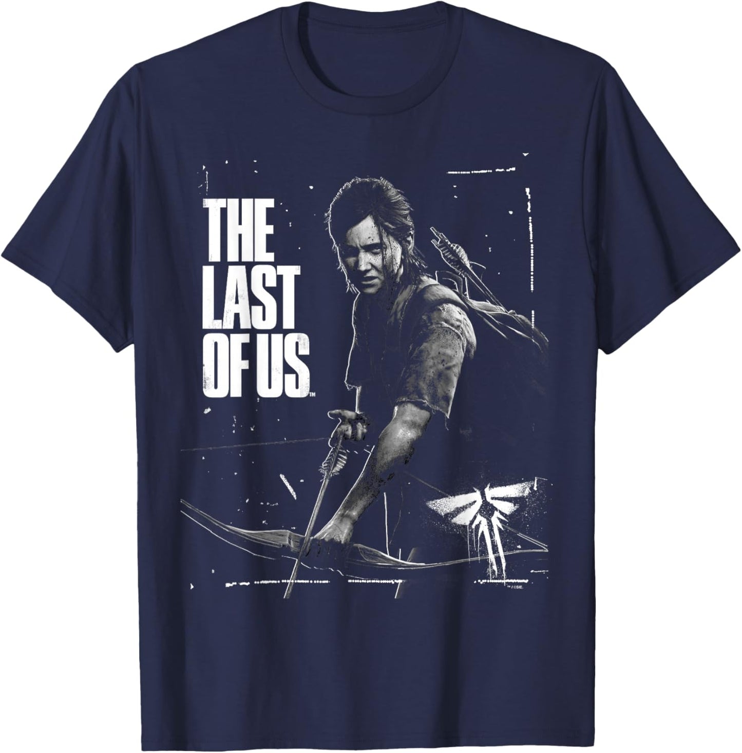 The Last of Us Ellie Readys Bow Black and White Portrait T-Shirt - T-Shirt | Navy