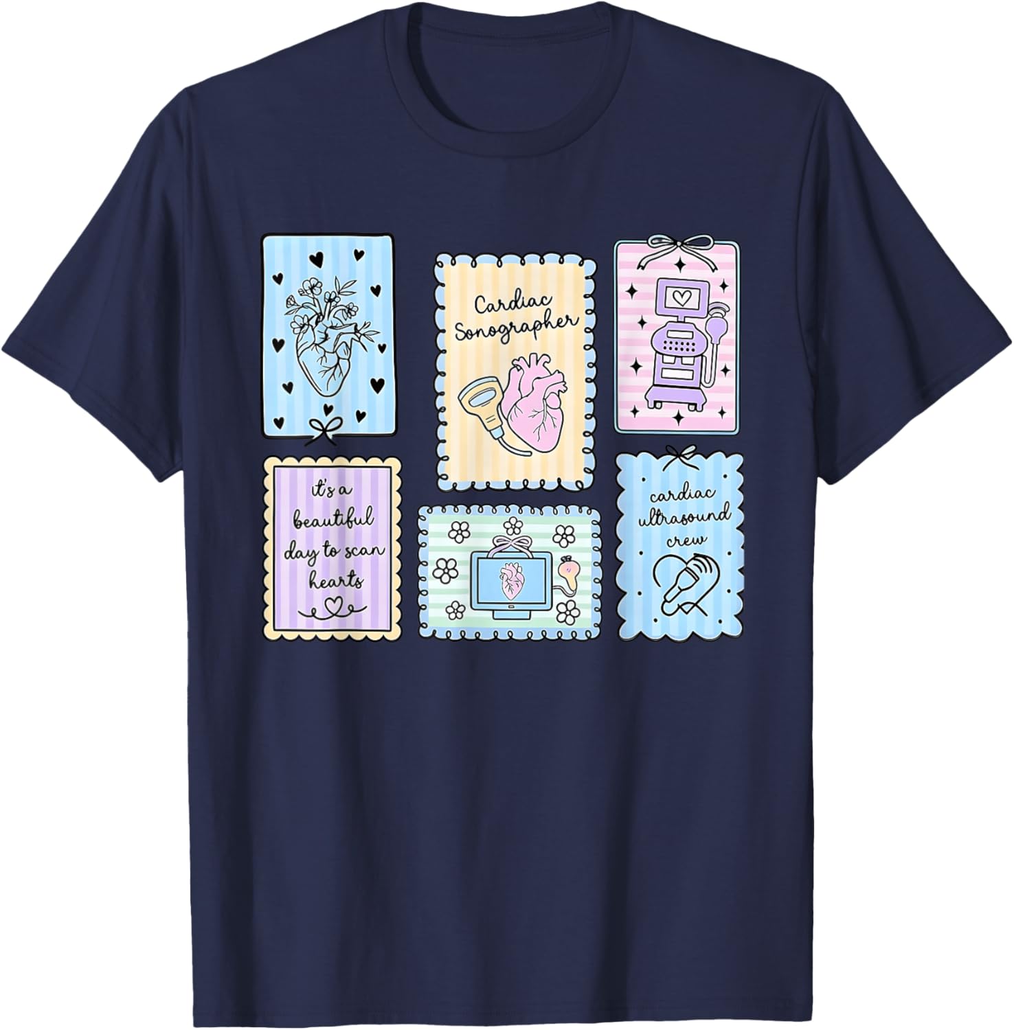 Cardiac Sonographer Cardiac Ultrasound Stamp Echo Tech Work T-Shirt - T-Shirt | Navy
