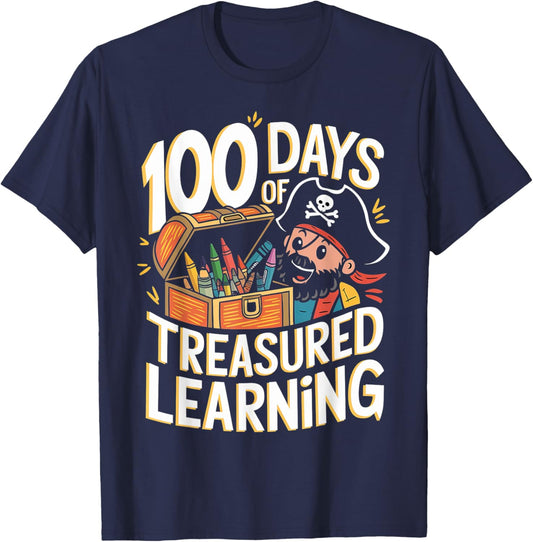 100 Days of School Boys Teacher 100th Day Pirate Outfit T-Shirt - T-Shirt | Navy