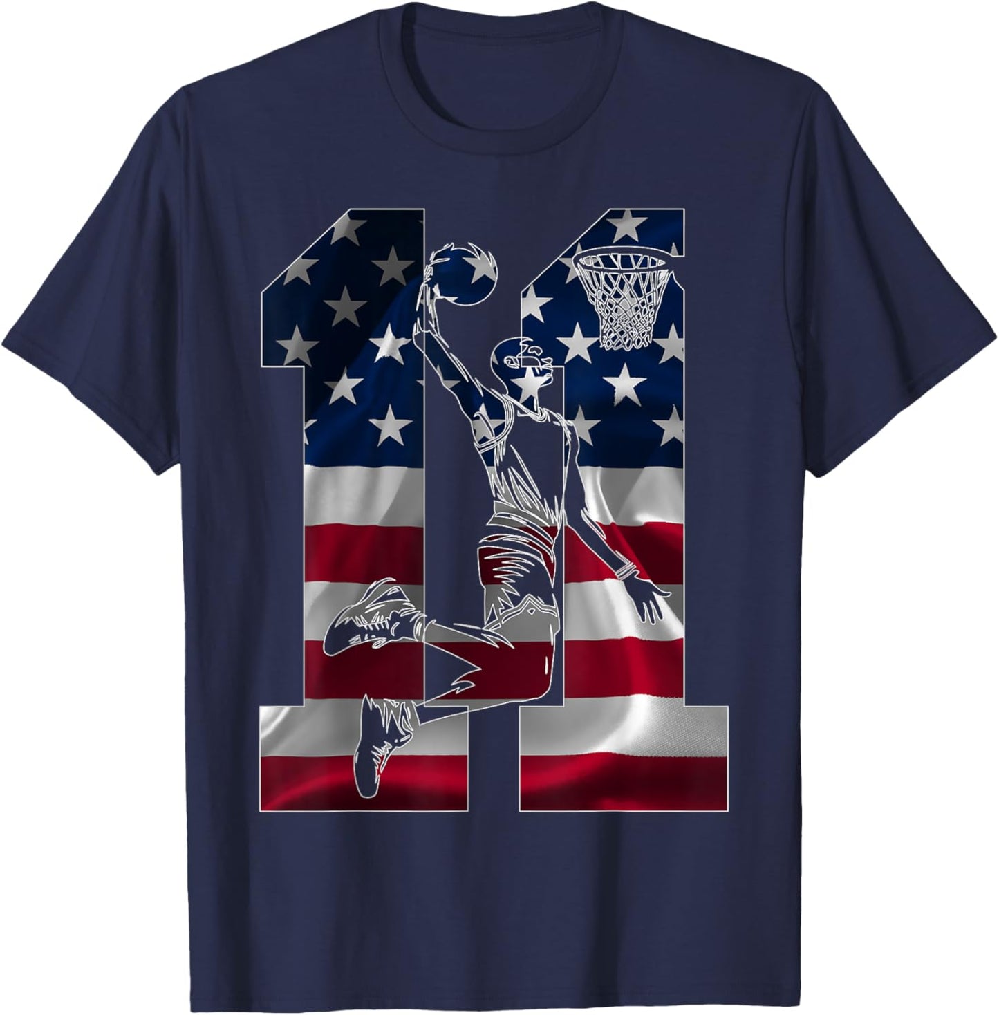 11 Years Number 11 Basketball 11th Birthday T-Shirt - T-Shirt | Navy