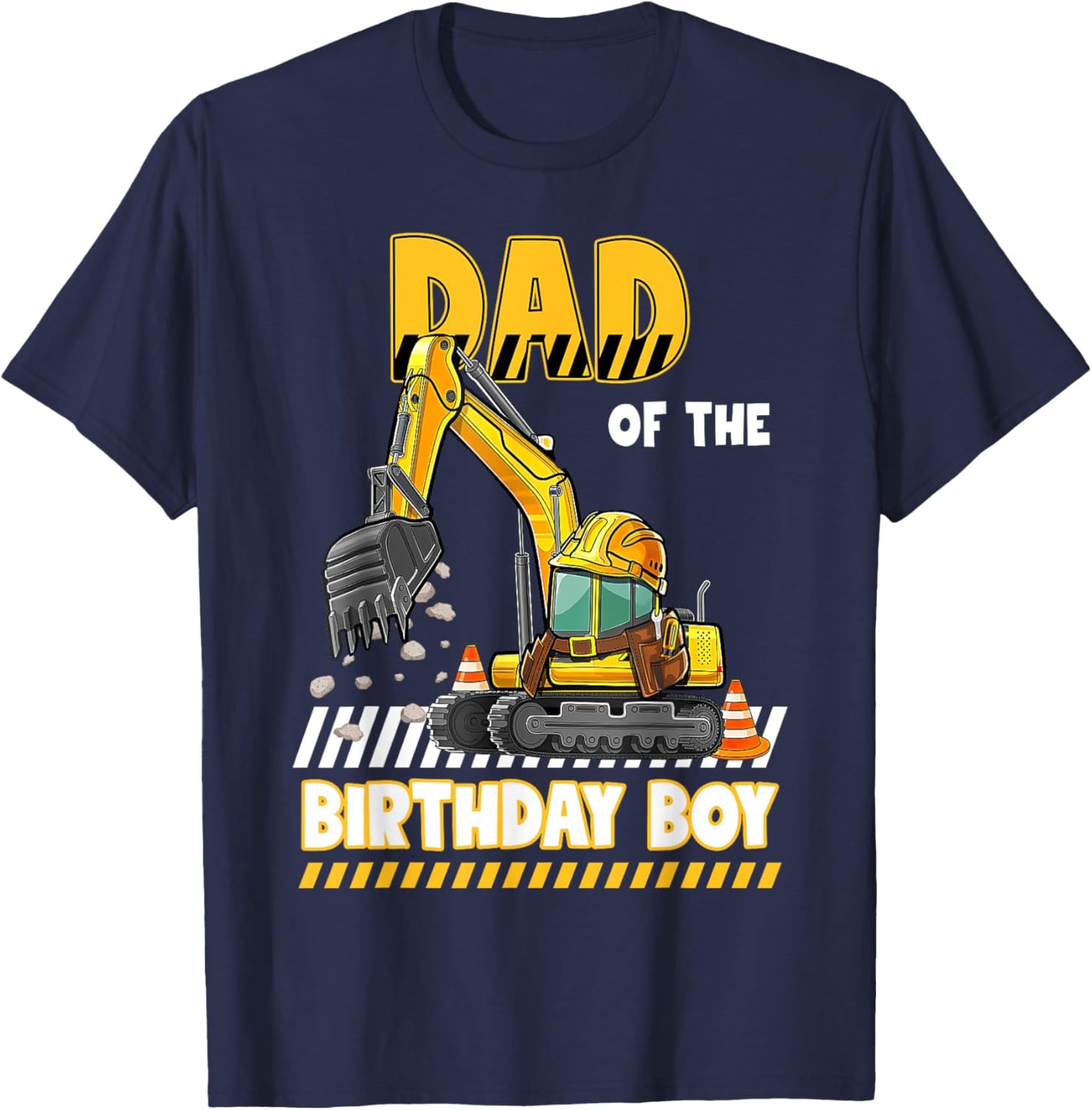 Dad Of The Birthday Boy Construction Excavator Family T-Shirt - T-Shirt | Navy