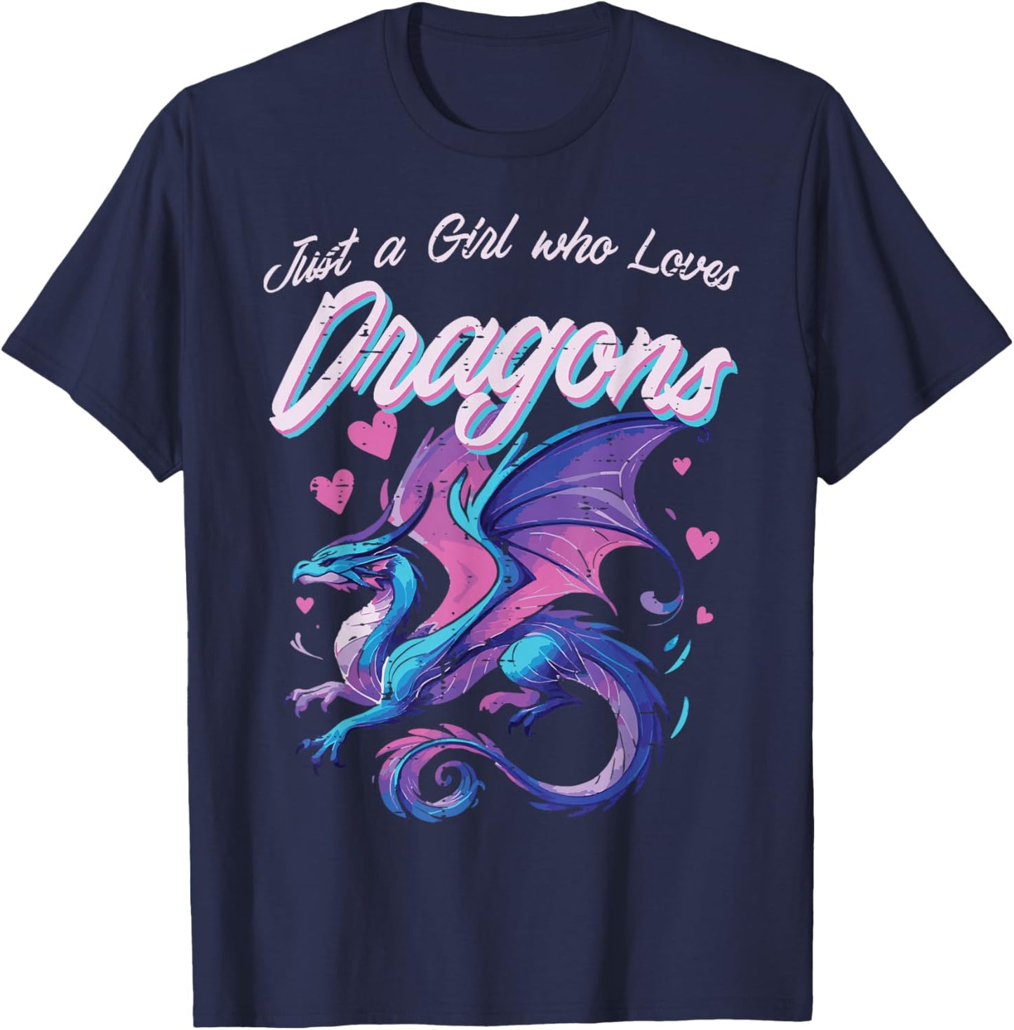 Girl Who Loves Dragons, Mythical Fantasy, Girls, Kids and Women T-Shirt - T-Shirt | Navy