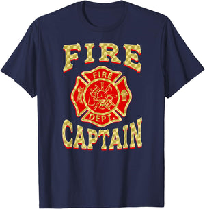 FIRE CAPTAIN Badge Firefighter Fire Department Flag Fireman T-Shirt - T-Shirt | Navy