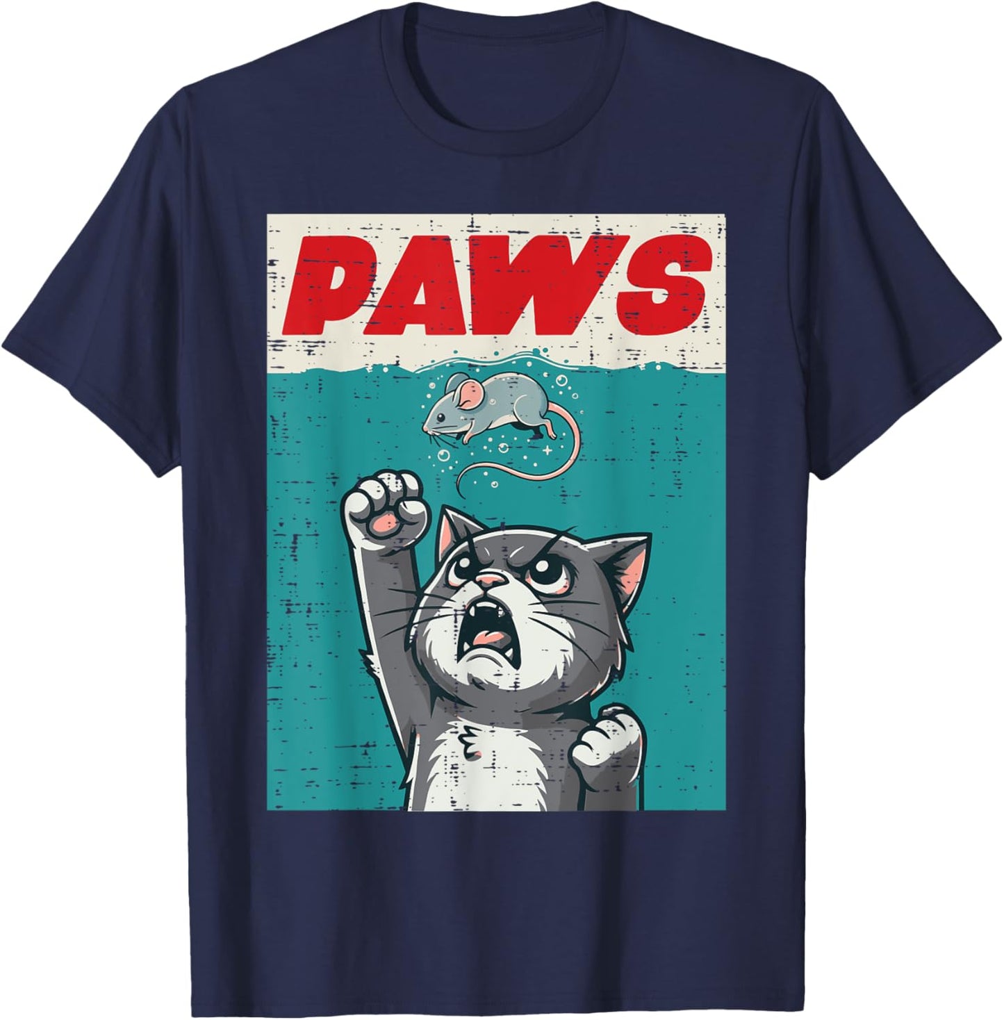 Cat Mouse Paws Funny Kitten Parody Men Women Boys Girls Kids T-Shirt - T-Shirt | Navy