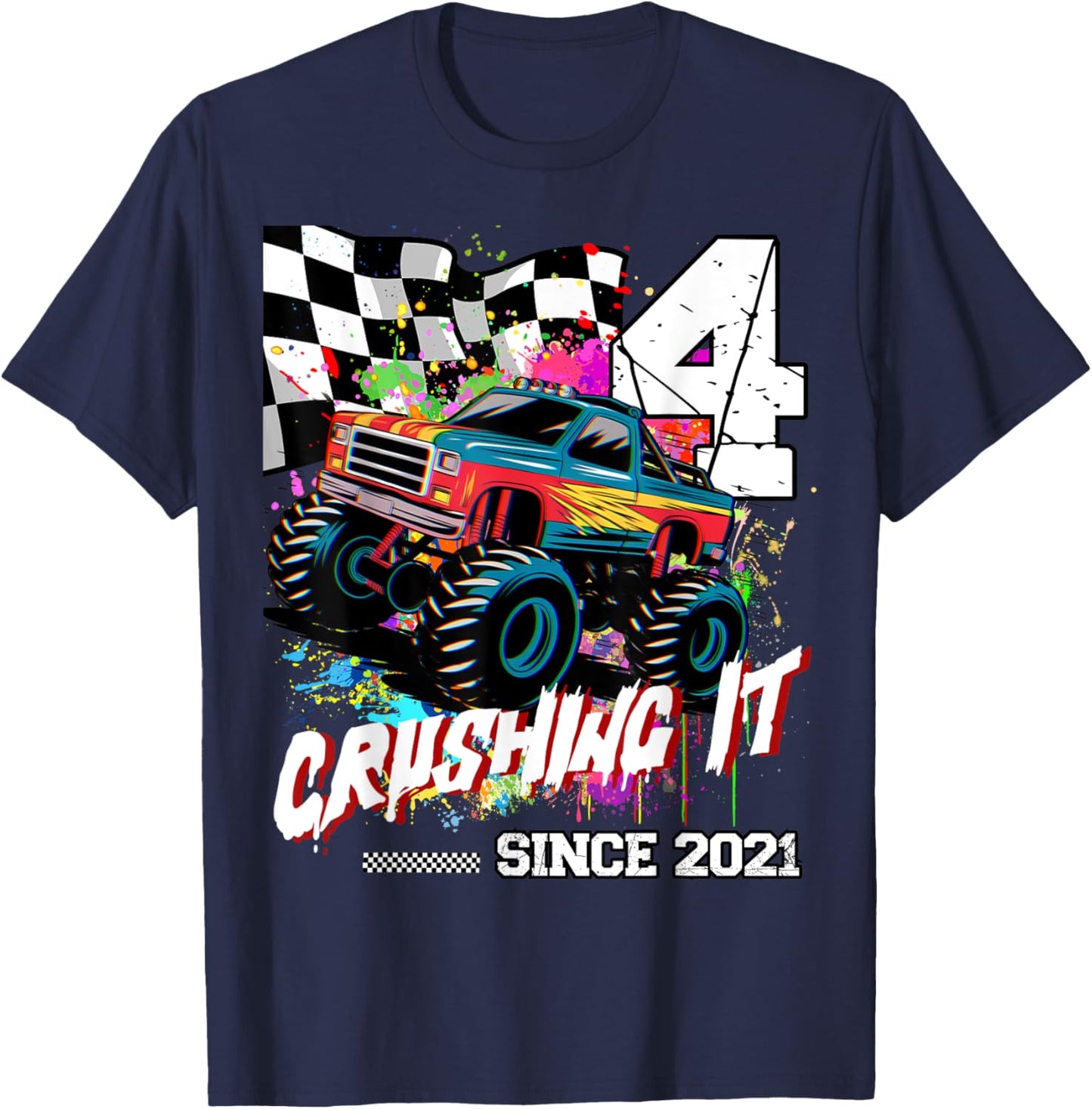 Birthday Monster Truck 4th years old Monster Truck Birthday T-Shirt - T-Shirt | Navy