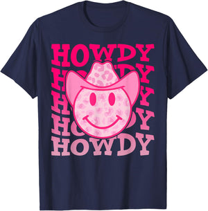 Pink Howdy Smile Face Rodeo Western Country Southern Cowgirl T-Shirt - T-Shirt | Navy
