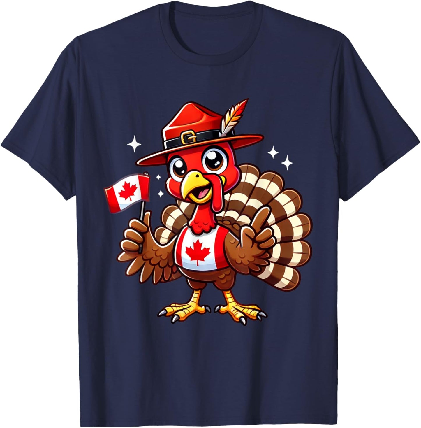 Funny Turkey Graphic Canada Flag Happy Canadian Thanksgiving T-Shirt - T-Shirt | Navy