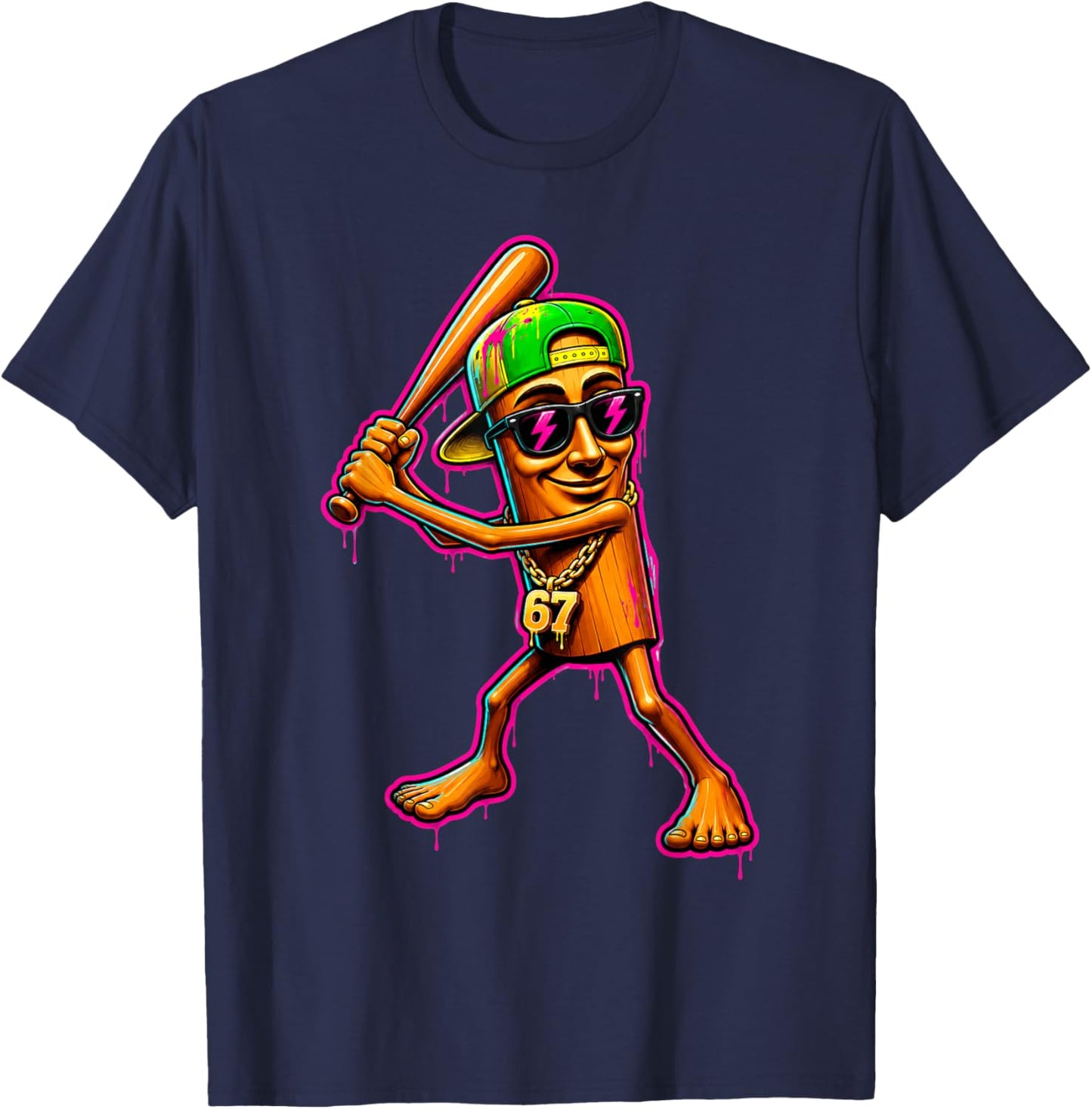 Brainrot Tung Tung Sahur Bat Swing Graffiti Drip Meme Art T-Shirt - T-Shirt | Navy