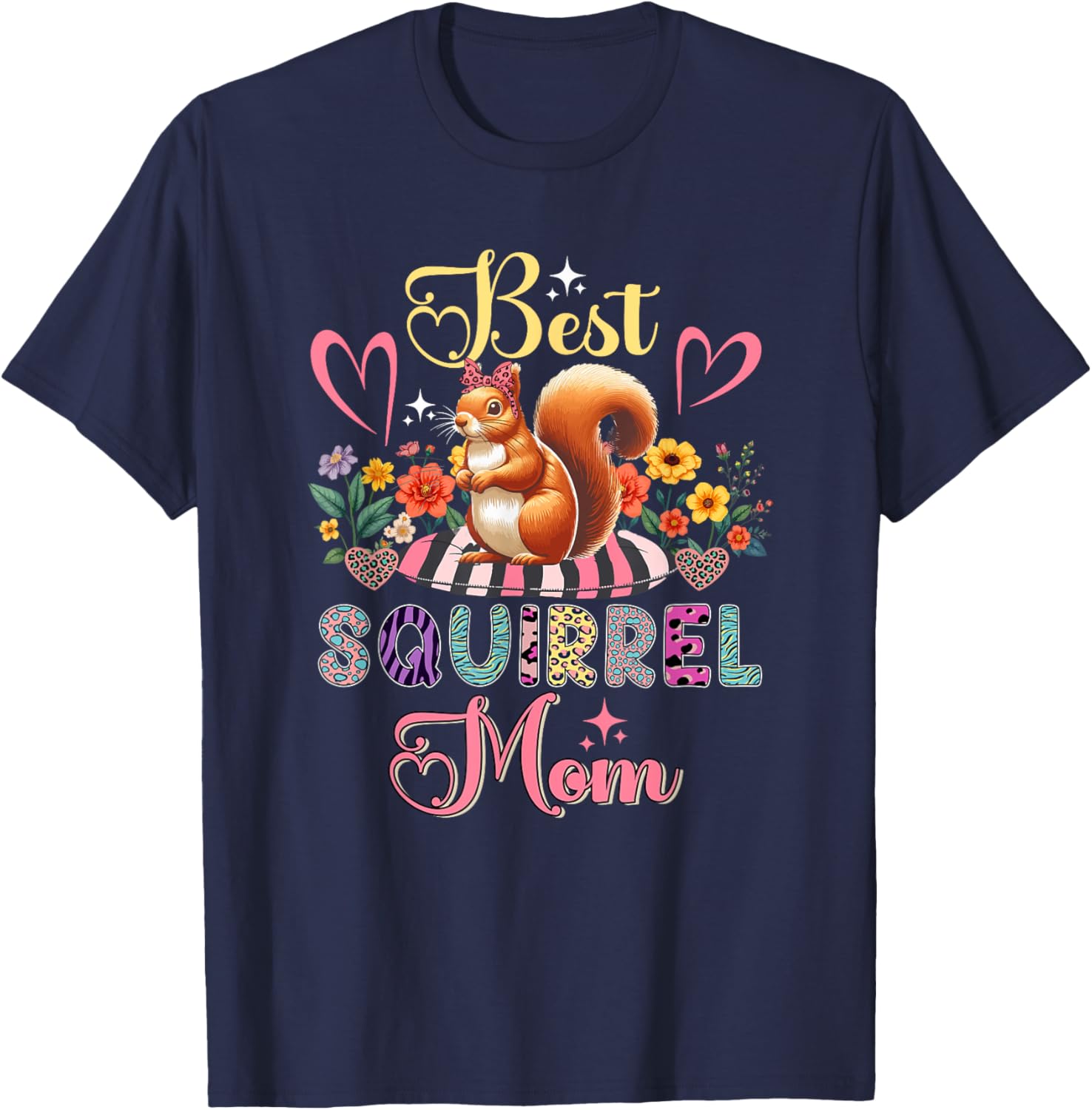 Best Squirrel Mom Mother's Day Squirrel Bow Tie Lover Floral T-Shirt - T-Shirt | Navy