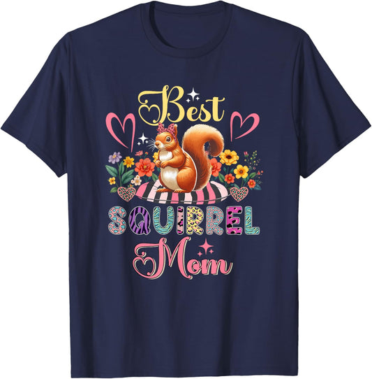 Best Squirrel Mom Mother's Day Squirrel Bow Tie Lover Floral T-Shirt - T-Shirt | Navy