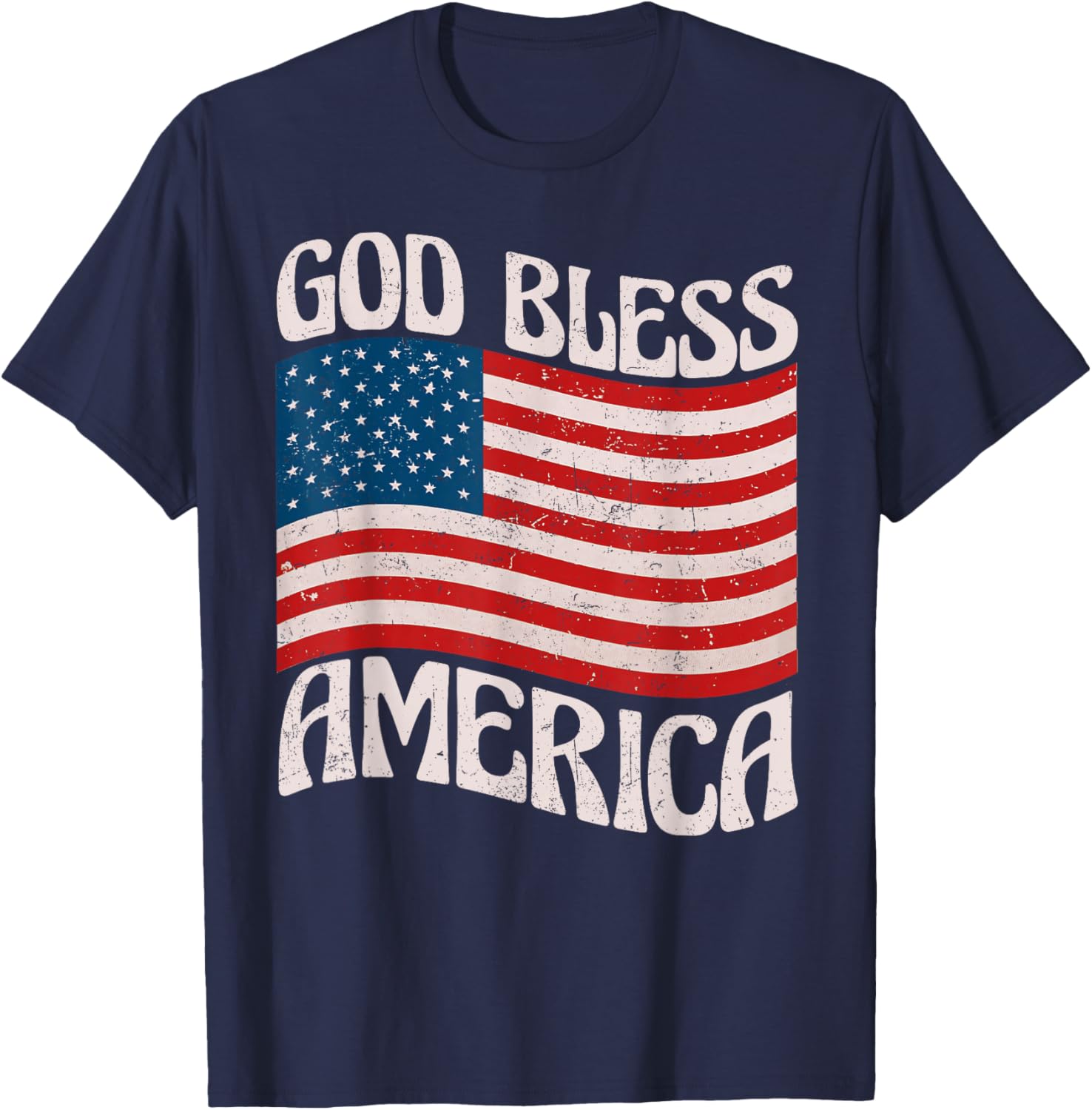 God Bless America Patriotic American Flag Happy 4th Of July T-Shirt - T-Shirt | Navy