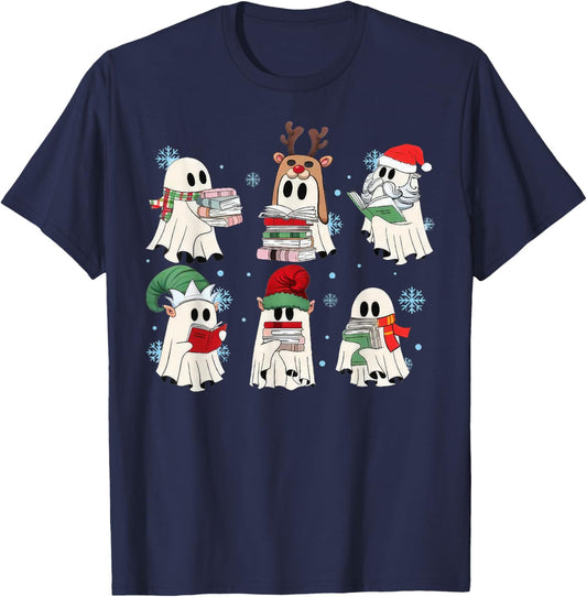 Ghost Santa Elf Squad Read Books Bookish Librarian Christmas T-Shirt - T-Shirt | Navy