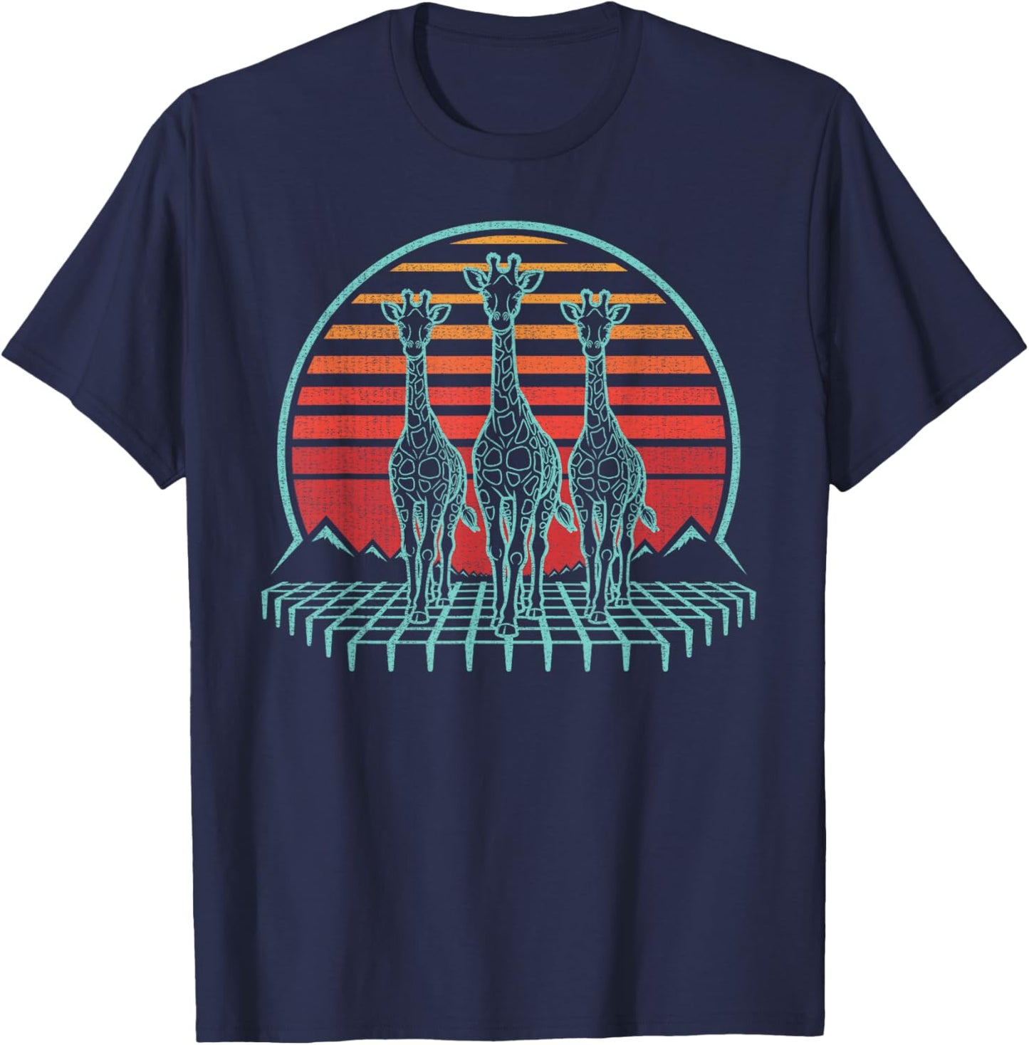 Giraffe Lover Animal Retro Vintage 80s T-Shirt - T-Shirt | Navy