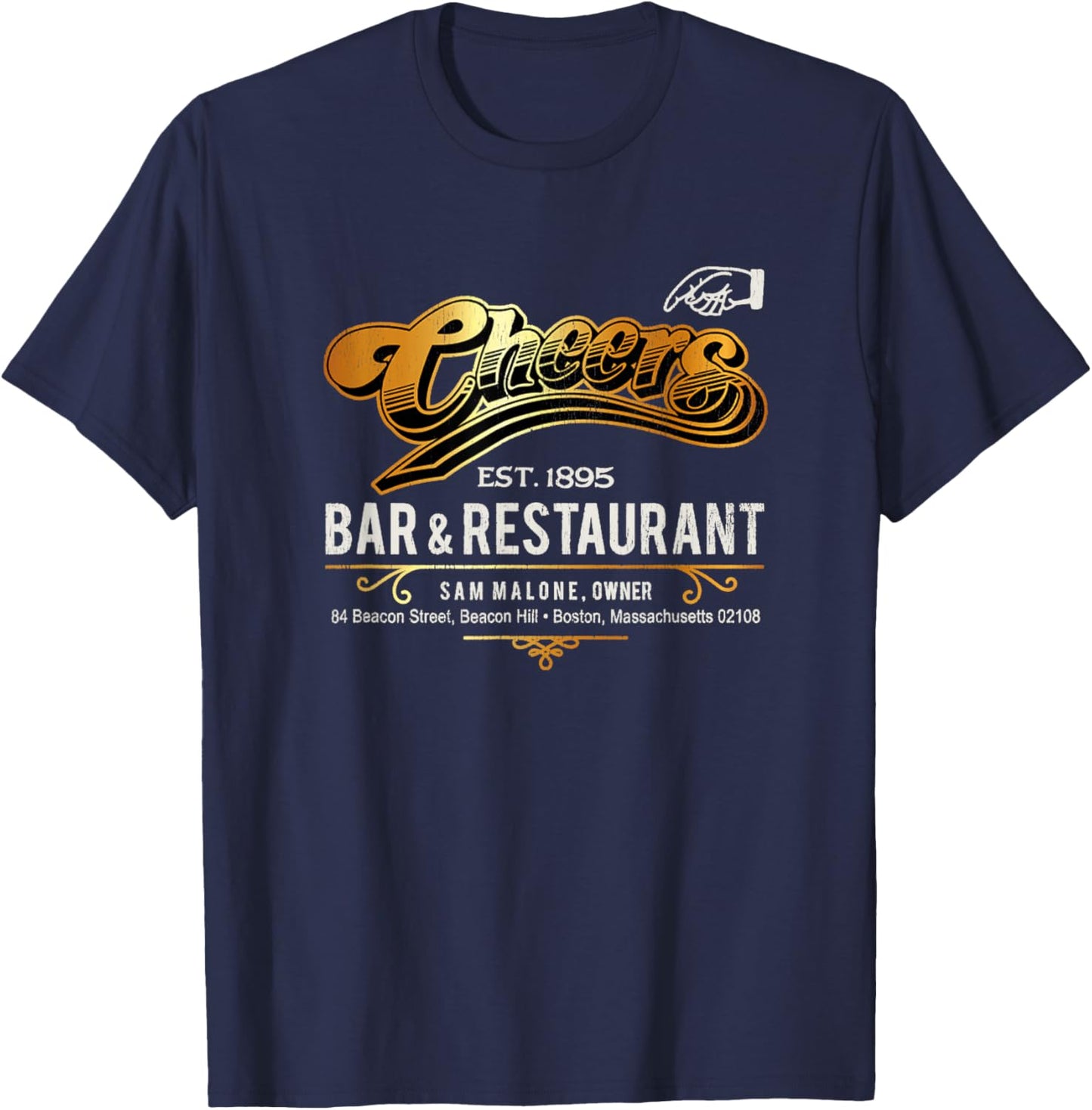 Cheers EST 1895 Sam's Bar Restaurant In Boston 80s Worn Out T-Shirt - T-Shirt | Navy