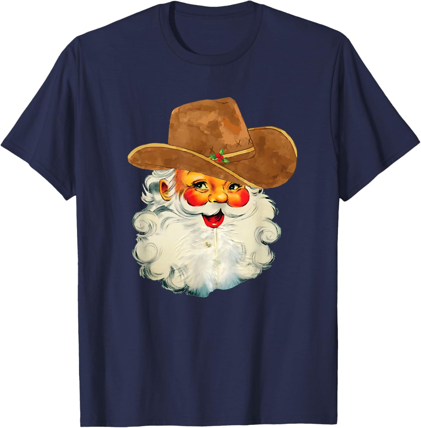 Santa Cowboy Western Christmas Xmas Holiday Pajamas T-Shirt - T-Shirt | Navy