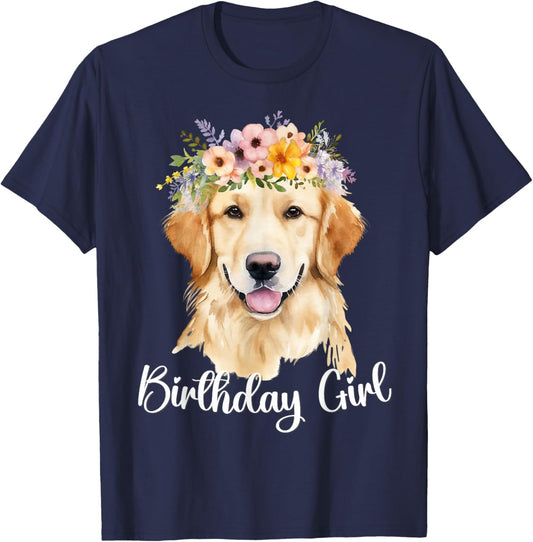 Dog Birthday Girl Golden Retriever Mom Birthday Party outfit T-Shirt - T-Shirt | Navy