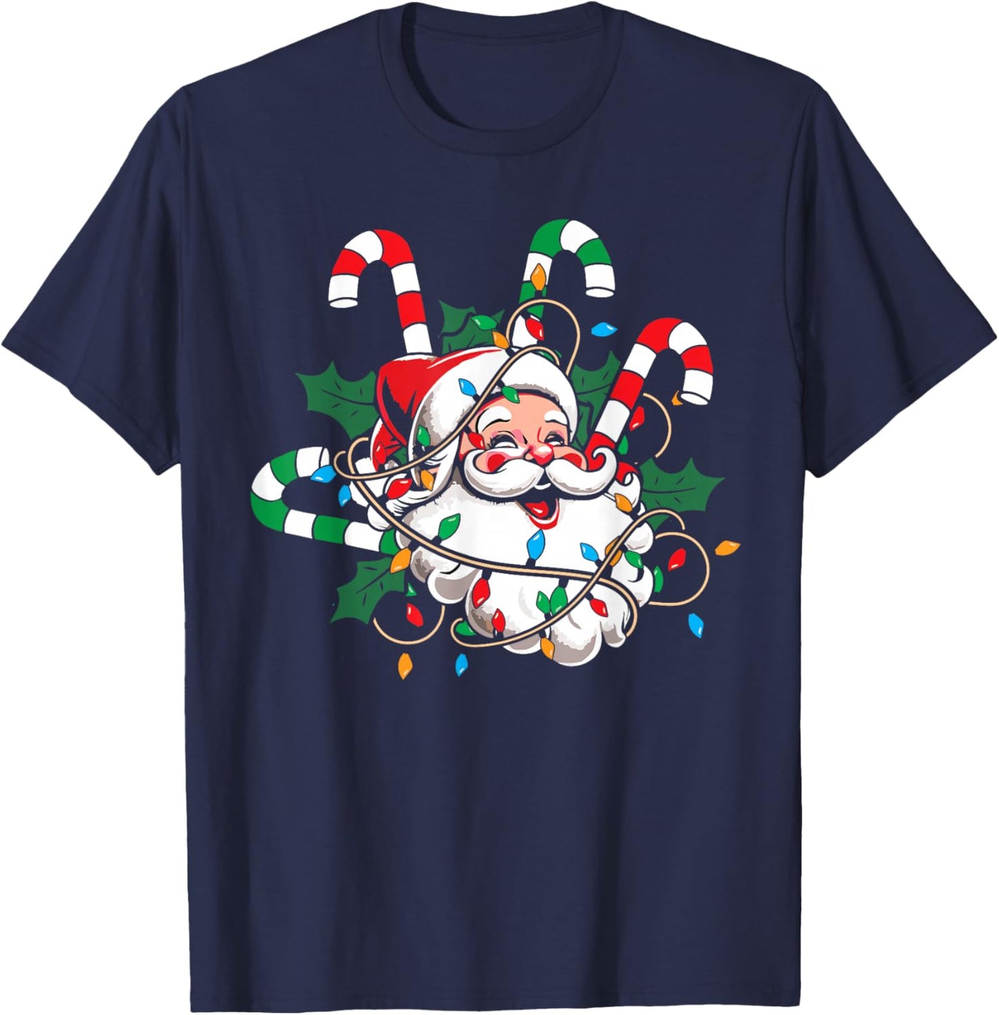 Vintage Christmas Santa Claus Candy Cane Retro Xmas Costume T-Shirt - T-Shirt | Navy