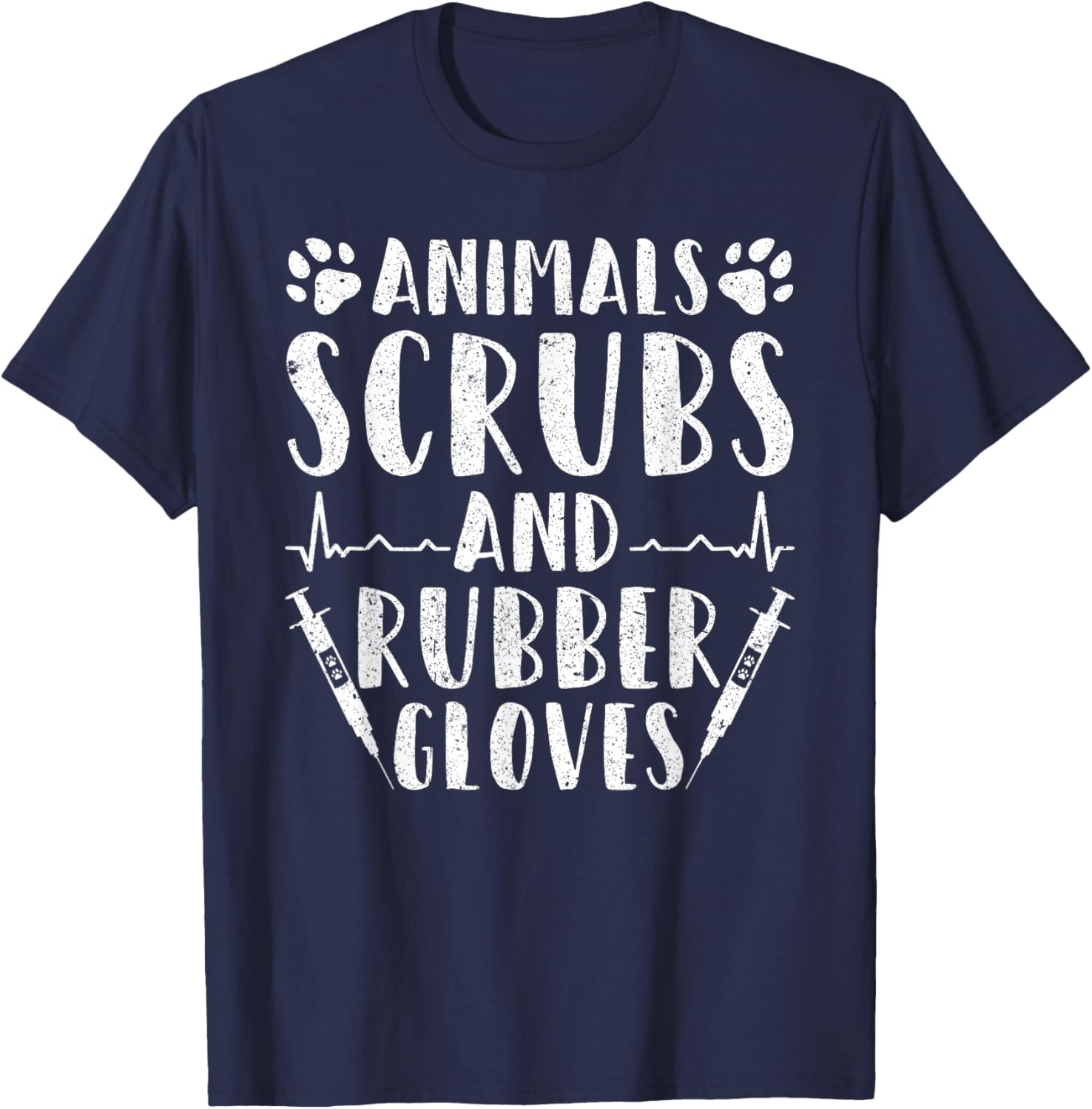 Veterinary Assistant Animals Scrubs And Rubber Gloves T-Shirt - T-Shirt | Navy
