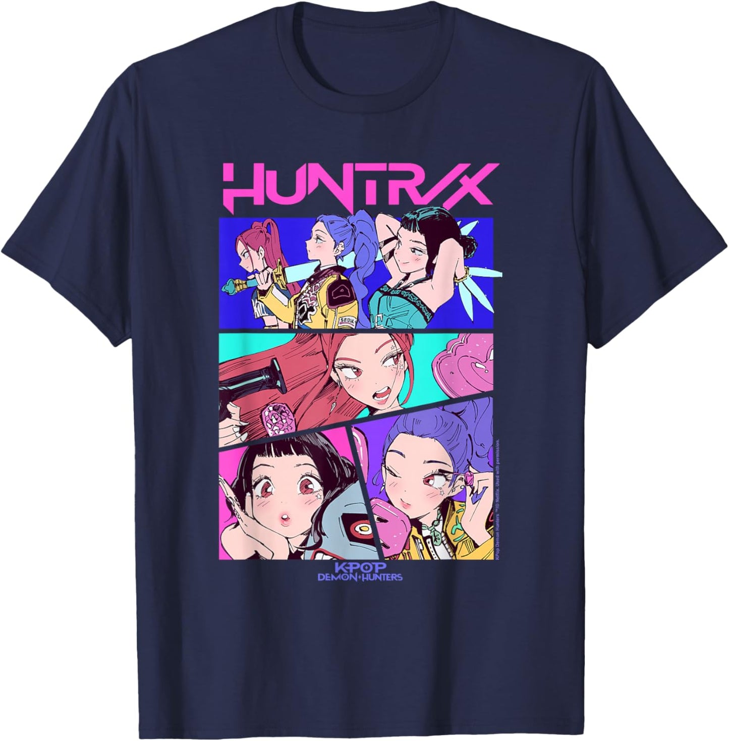 Kpop Demon Hunters Huntrix Neon Comic Anime T-Shirt - T-Shirt | Navy