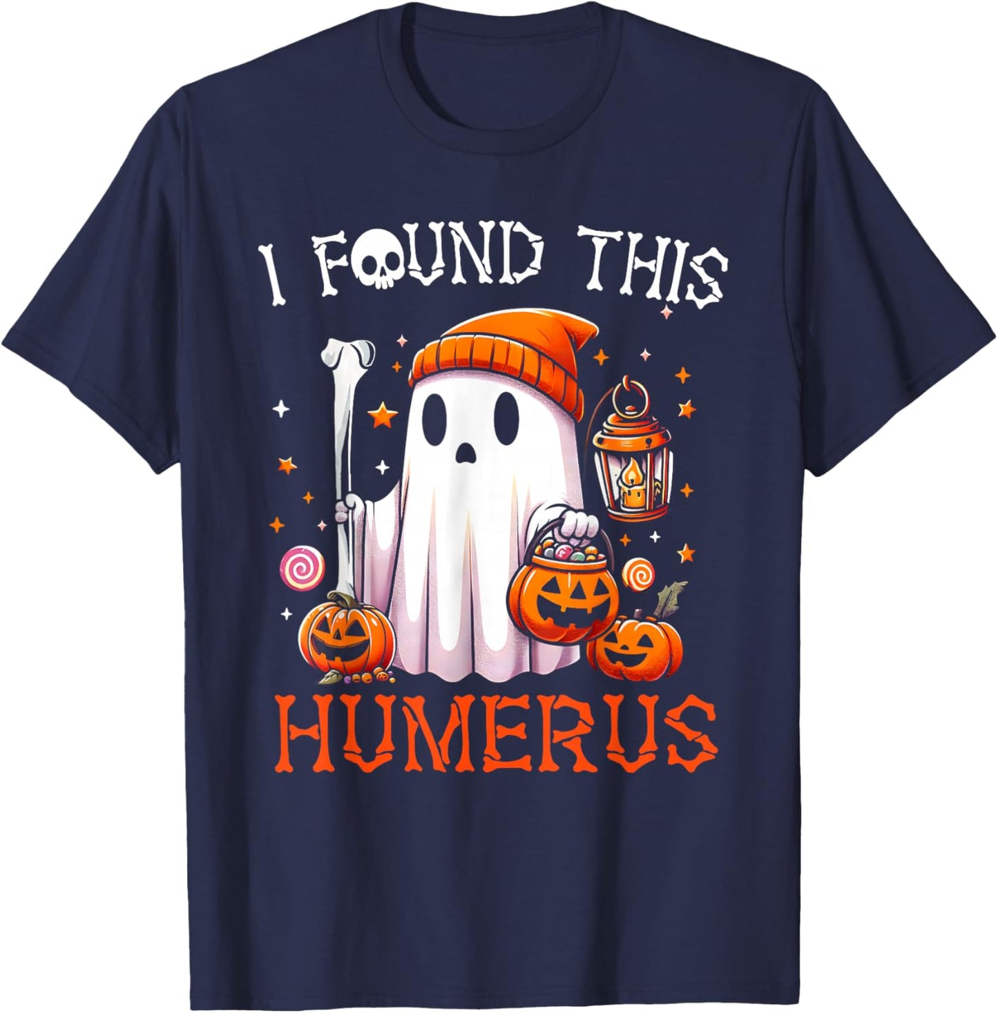 I Found This Humerus Funny Halloween Ghost Skeleton T-Shirt - T-Shirt | Navy