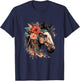 Floral Wild Horse Country Horse Riding T-Shirt - T-Shirt | Navy