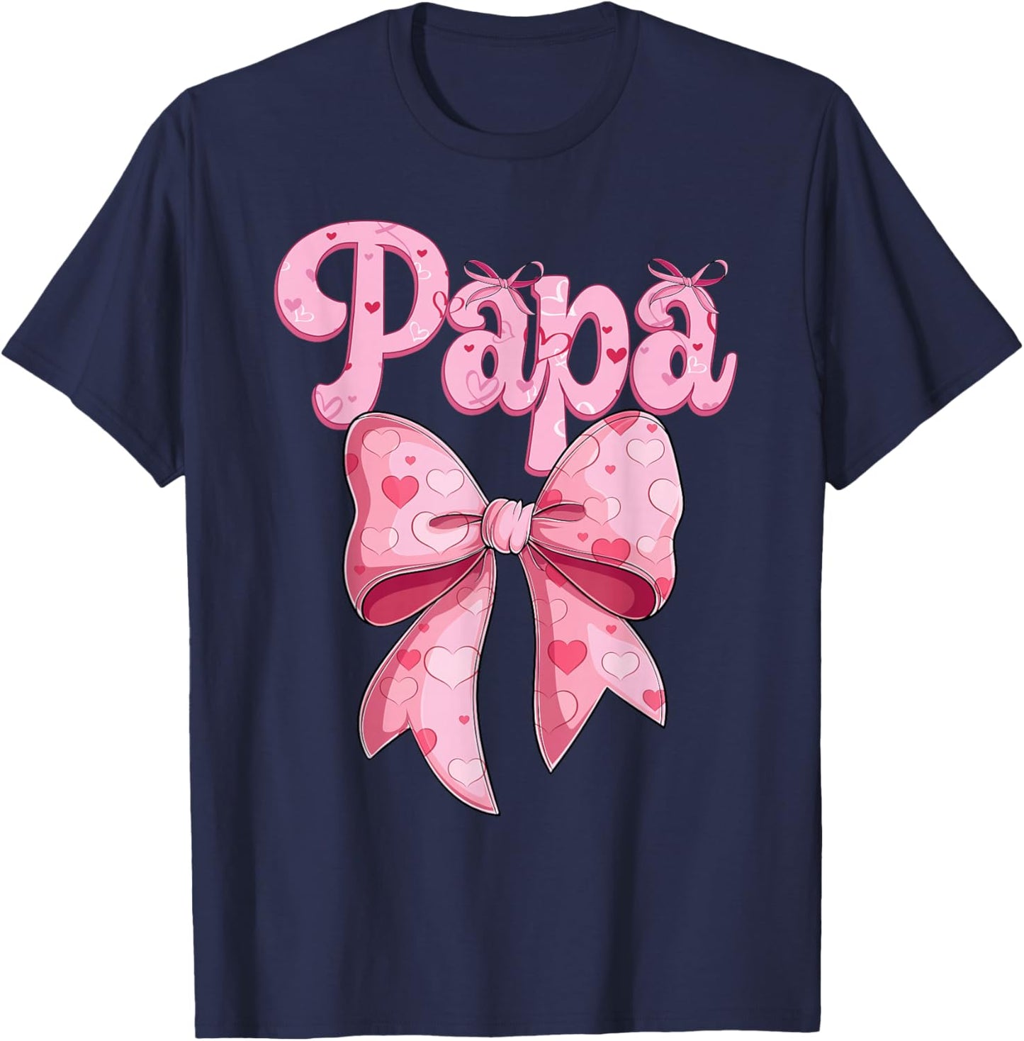 coquette bow family matching Groovy pink Papa T-Shirt - T-Shirt | Navy