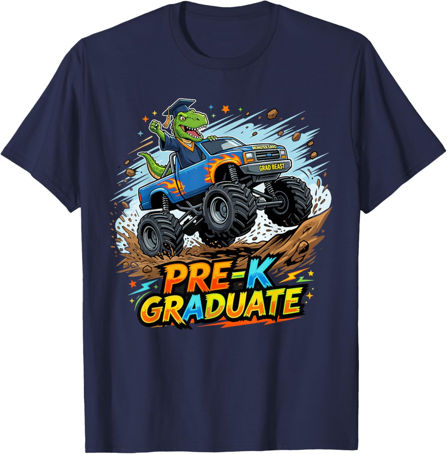 Prek Graduate Dinosaur Monster Truck Pre-K Graduation Boy T-Shirt - T-Shirt | Navy