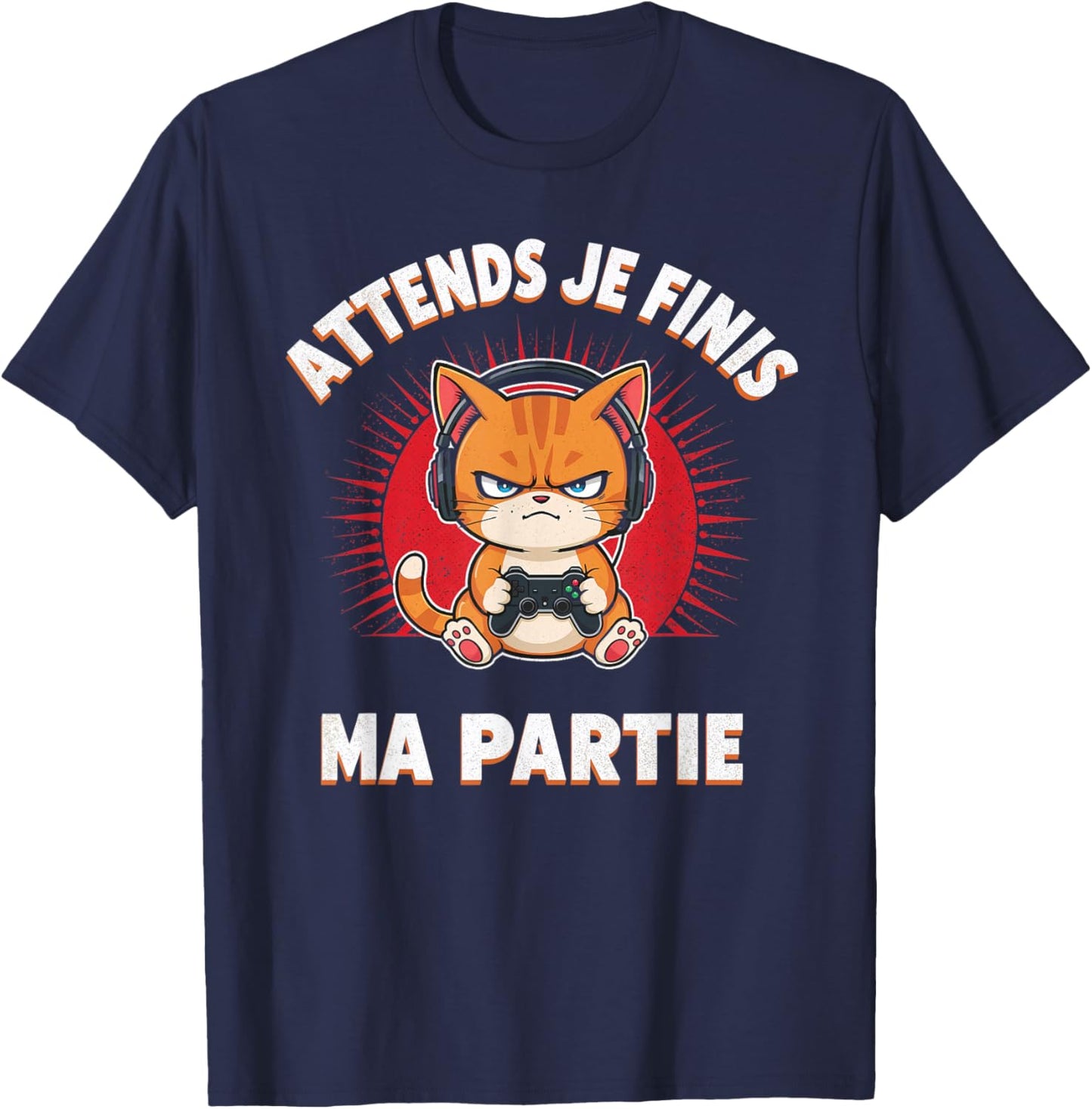 Wait I Finish My Game Funny Humor Gaming Cat Gamer T-Shirt - T-Shirt | Navy