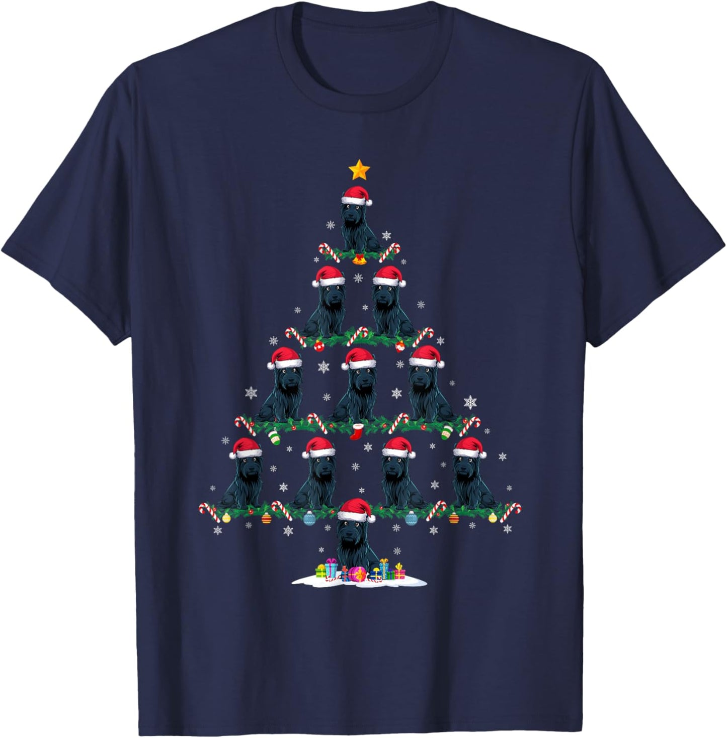 Funny Xmas Tree Scottie Dog Owner Gifts Scottie Dog Christmas Tree Pajama -Adults -Kids Black Short Sleeve Small T-Shirt - T-Shirt | Navy
