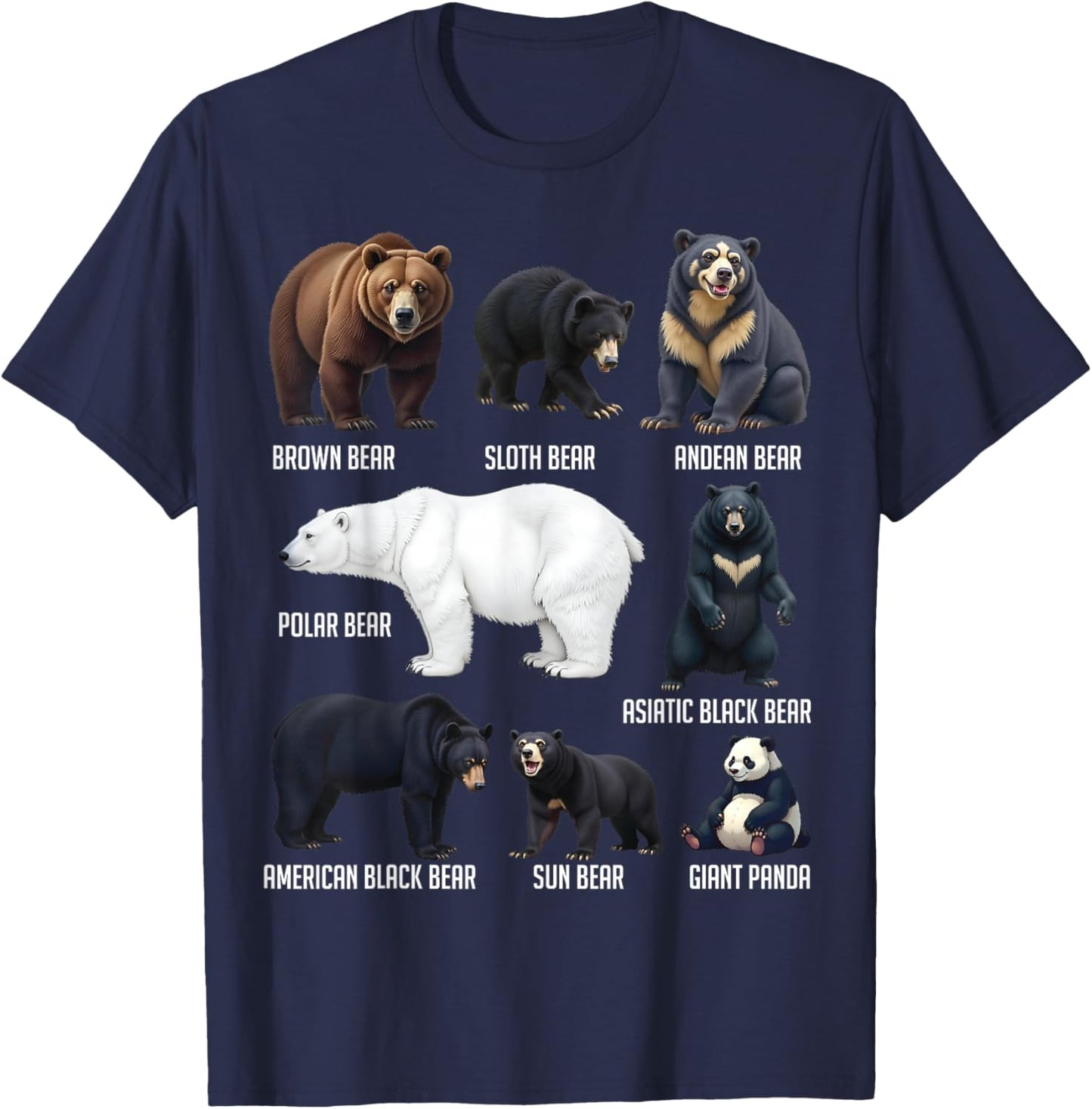 Types of Bears Wildlife Animal Lovers Nature Explorer T-Shirt - T-Shirt | Navy