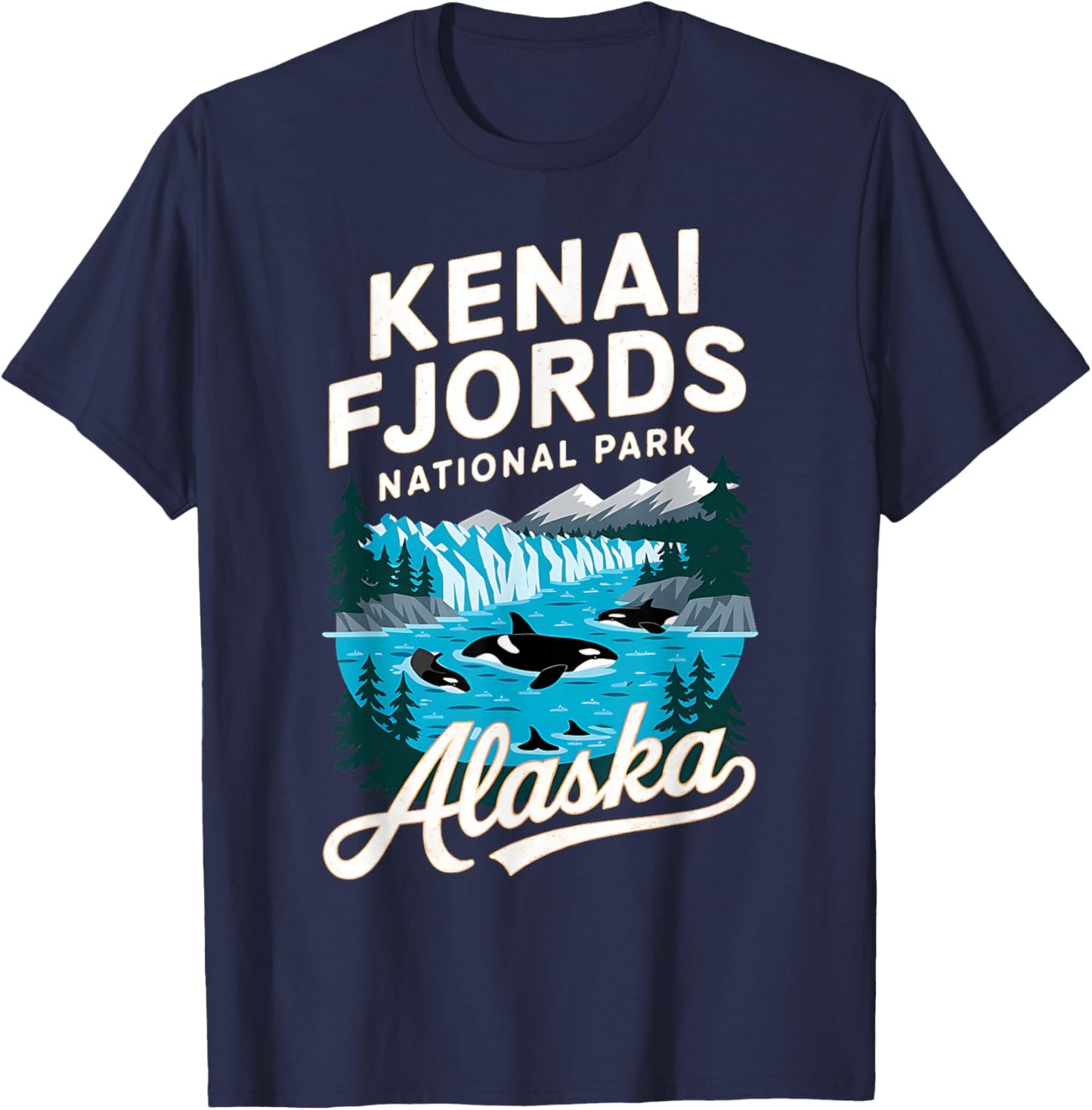 Whale Orca Alaska Kenai Fjords National Park Adventure T-Shirt - T-Shirt | Navy