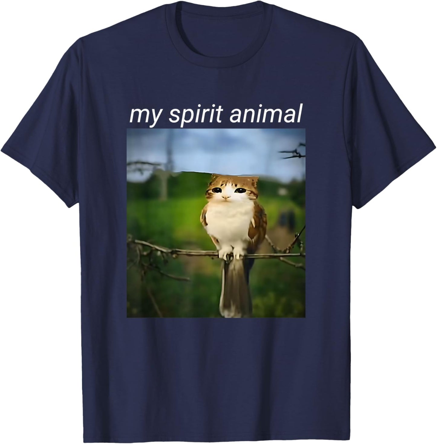 My Spirit Animal Funny meowl Meme, cat owl Meme brainrot T-Shirt - T-Shirt | Navy