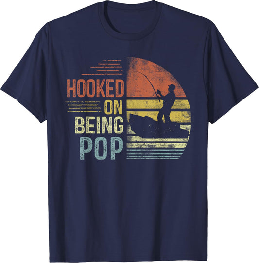 Hooked On Being Pop Fishing Gifts Pop Father's Day T-Shirt - T-Shirt | Navy