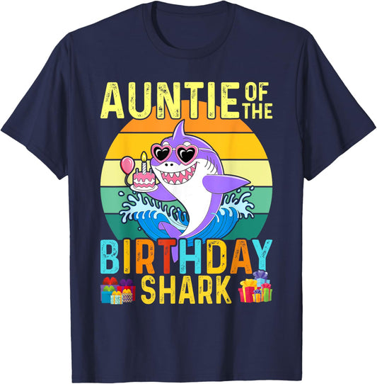 Auntie of The Shark Birthday Aunt Matching Family T-Shirt - T-Shirt | Navy