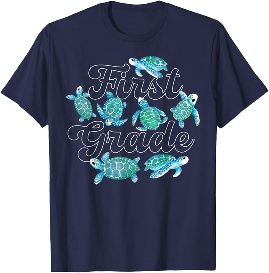 First Grade Teacher Turtle Ocean Animal Pet Lover Baby T-Shirt - T-Shirt | Navy