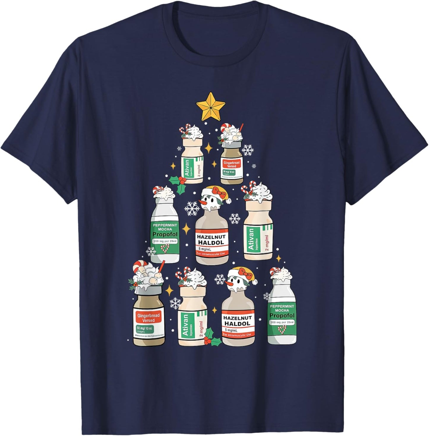 Nurse Christmas Tree Propofol RN ER ICU Nurse Xmas Nursing T-Shirt - T-Shirt | Navy
