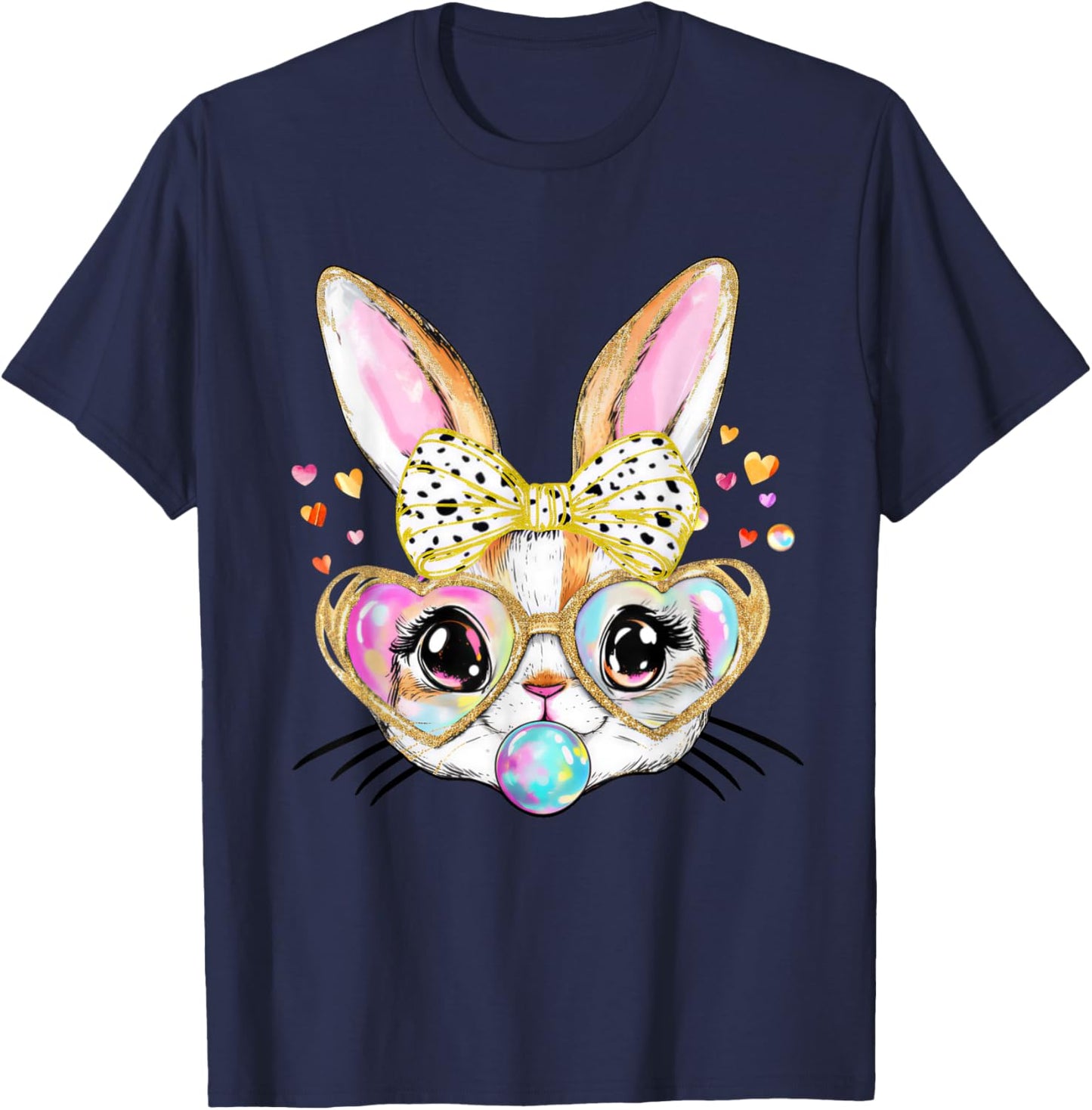 Rabbit Bunny Blowing Bubble Gum Kawaii Teen Girls Easter Day T-Shirt - T-Shirt | Navy