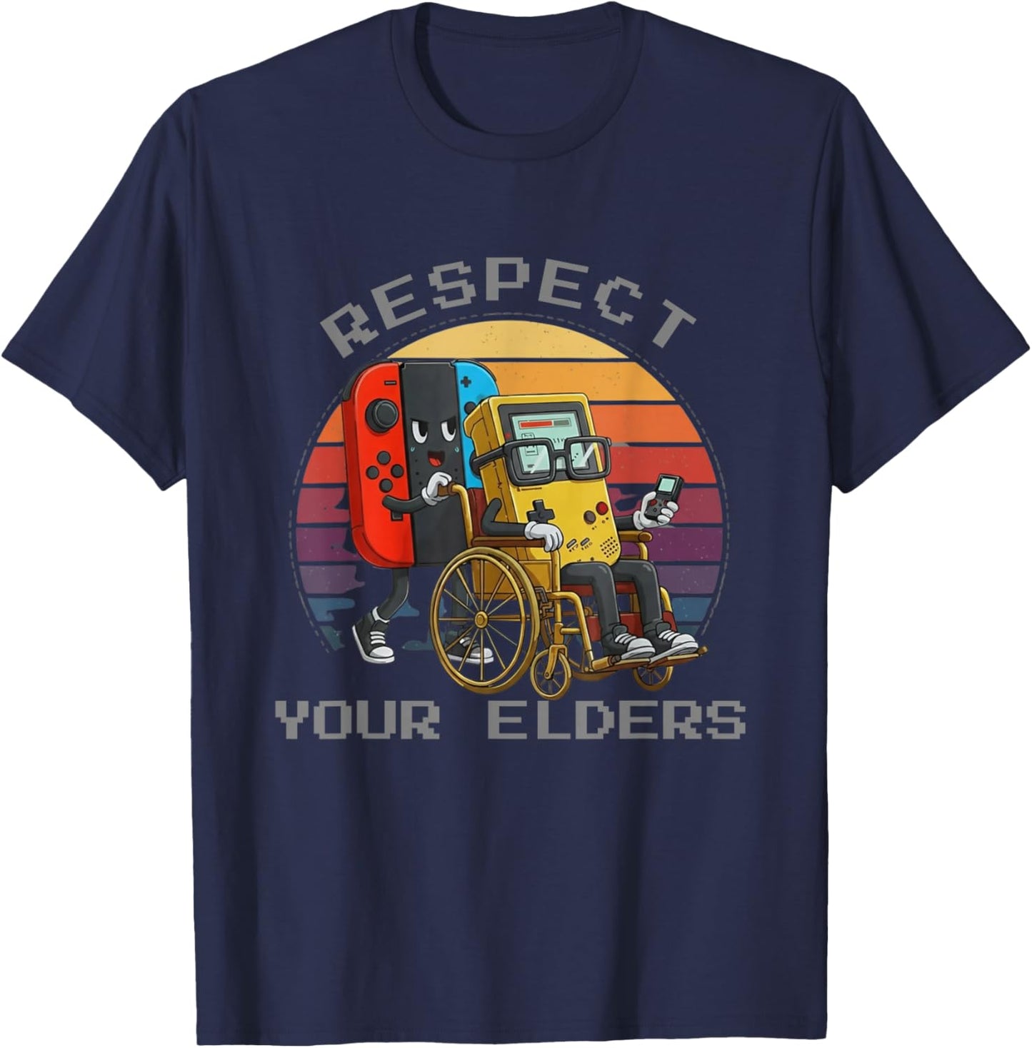 Respect Your Elders Retro Gaming Funny Video Game 80s Gamer T-Shirt - T-Shirt | Navy